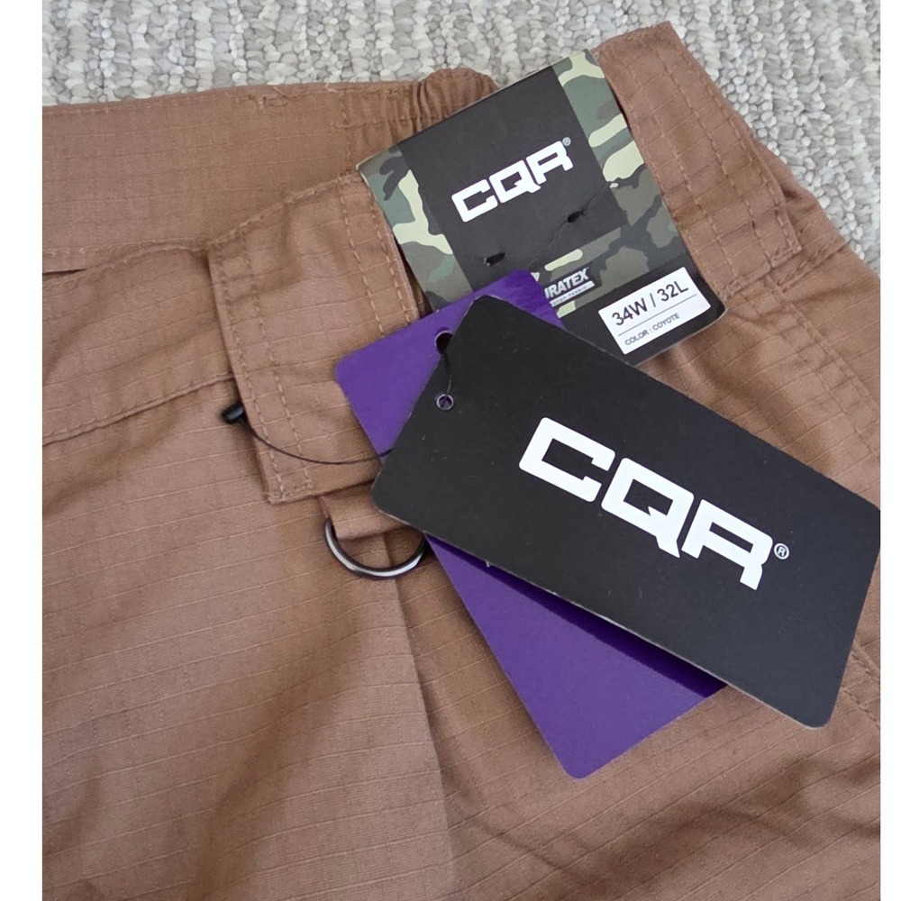 CQR Mens Tactical Cargo Pants Coyote Brown Ripstop Work Trousers 34W x 32L NWT